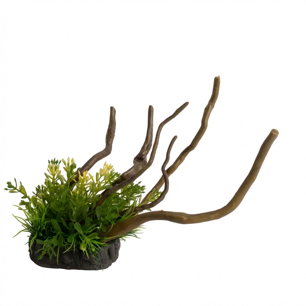 Artificial Aquarium Branch Plant Ornament with Resin Base