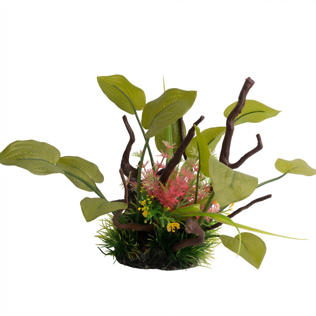 Artificial Aquarium Branch Plant Ornament with Resin Base – 18 Series