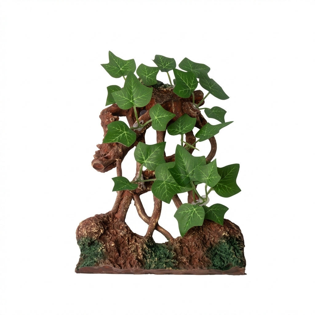 Resin Reptile Tree Decoration with Artificial Leaves