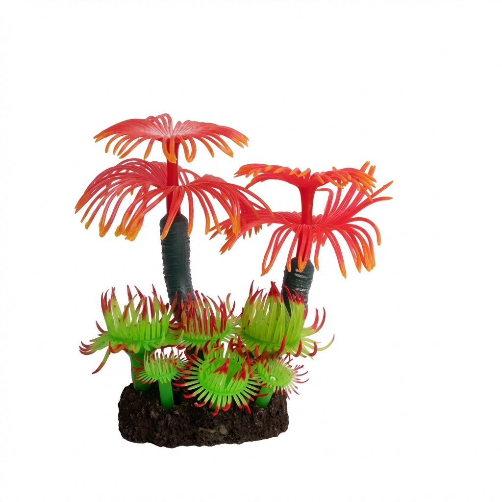 TPR Coral Tree Aquarium Ornament with Stone Base – 1101 Series