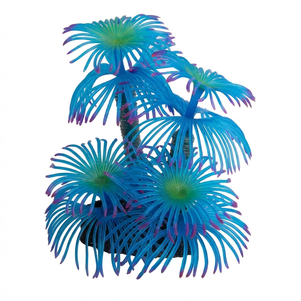TPR Sea Anemone Aquarium Ornament with Stone Base