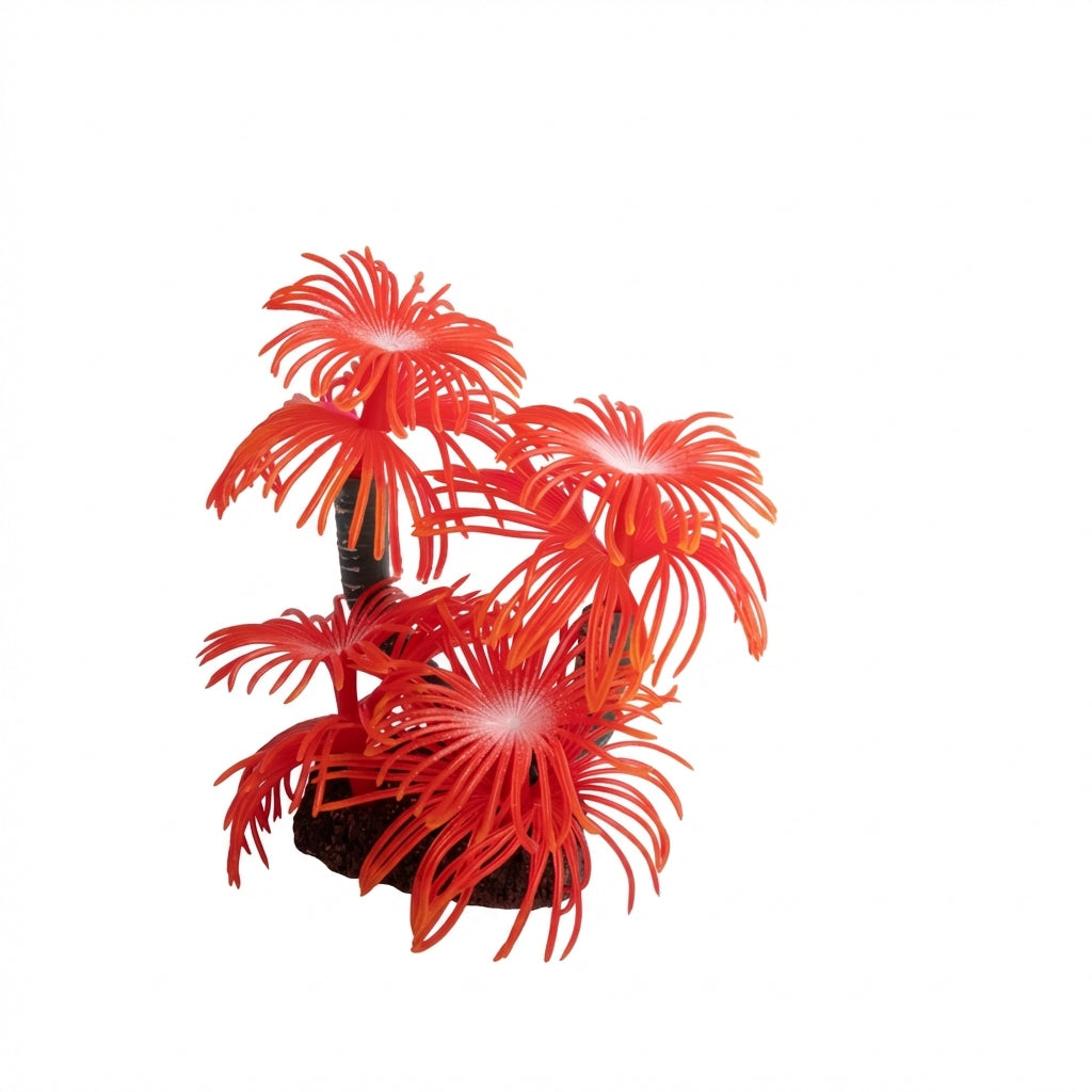 TPR Sea Anemone Aquarium Ornament with Stone Base