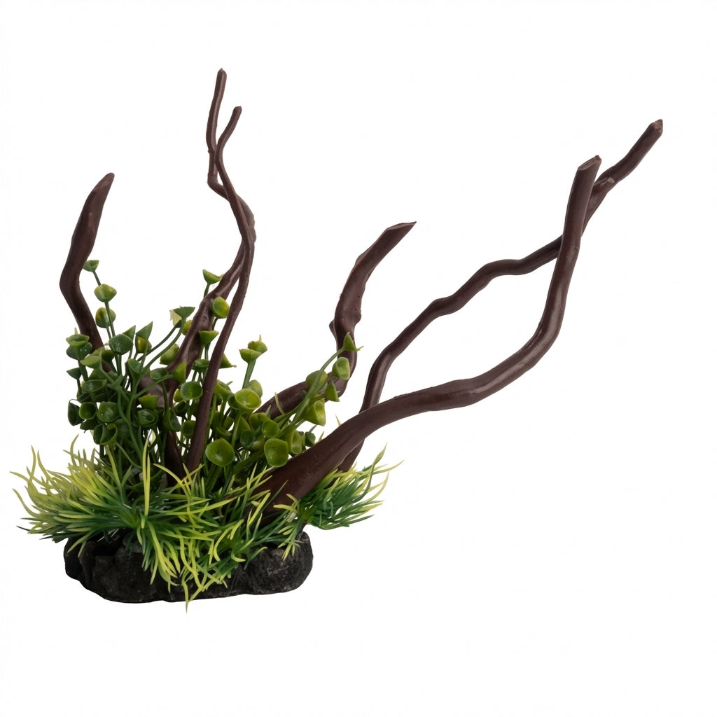 Artificial Aquarium Branch Plant Ornament with Resin Base