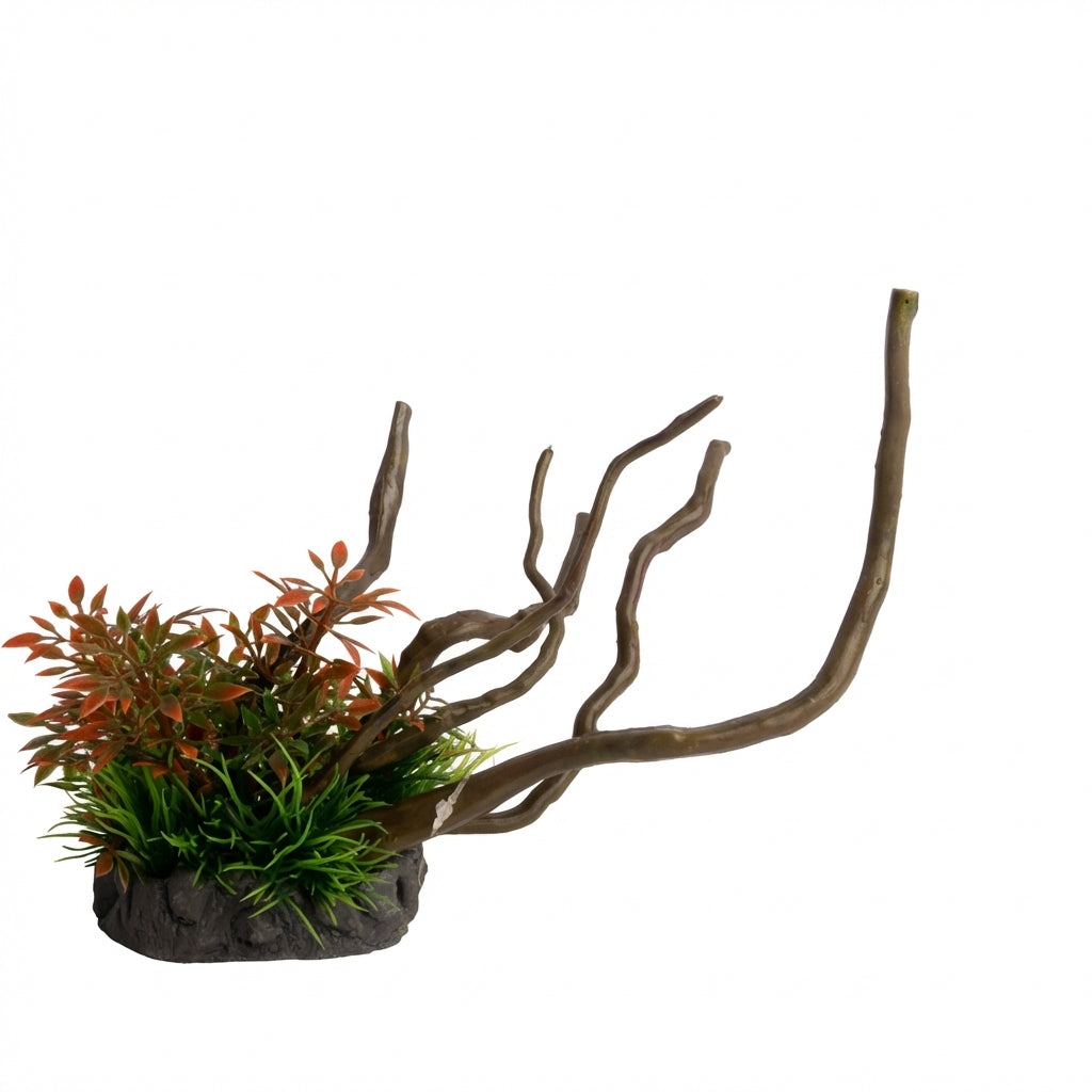 Artificial Aquarium Branch Plant Ornament with Resin Base