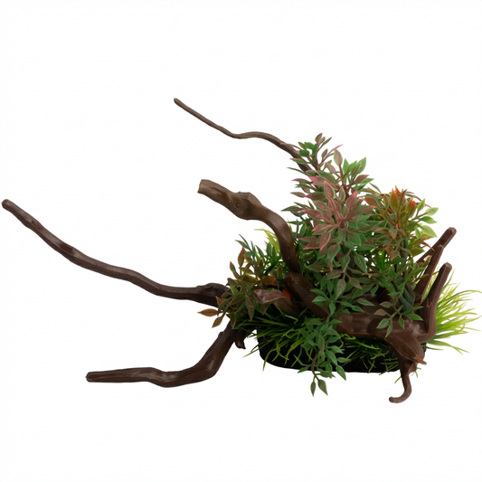 Artificial Aquarium Branch & Foliage Ornament with Resin Base