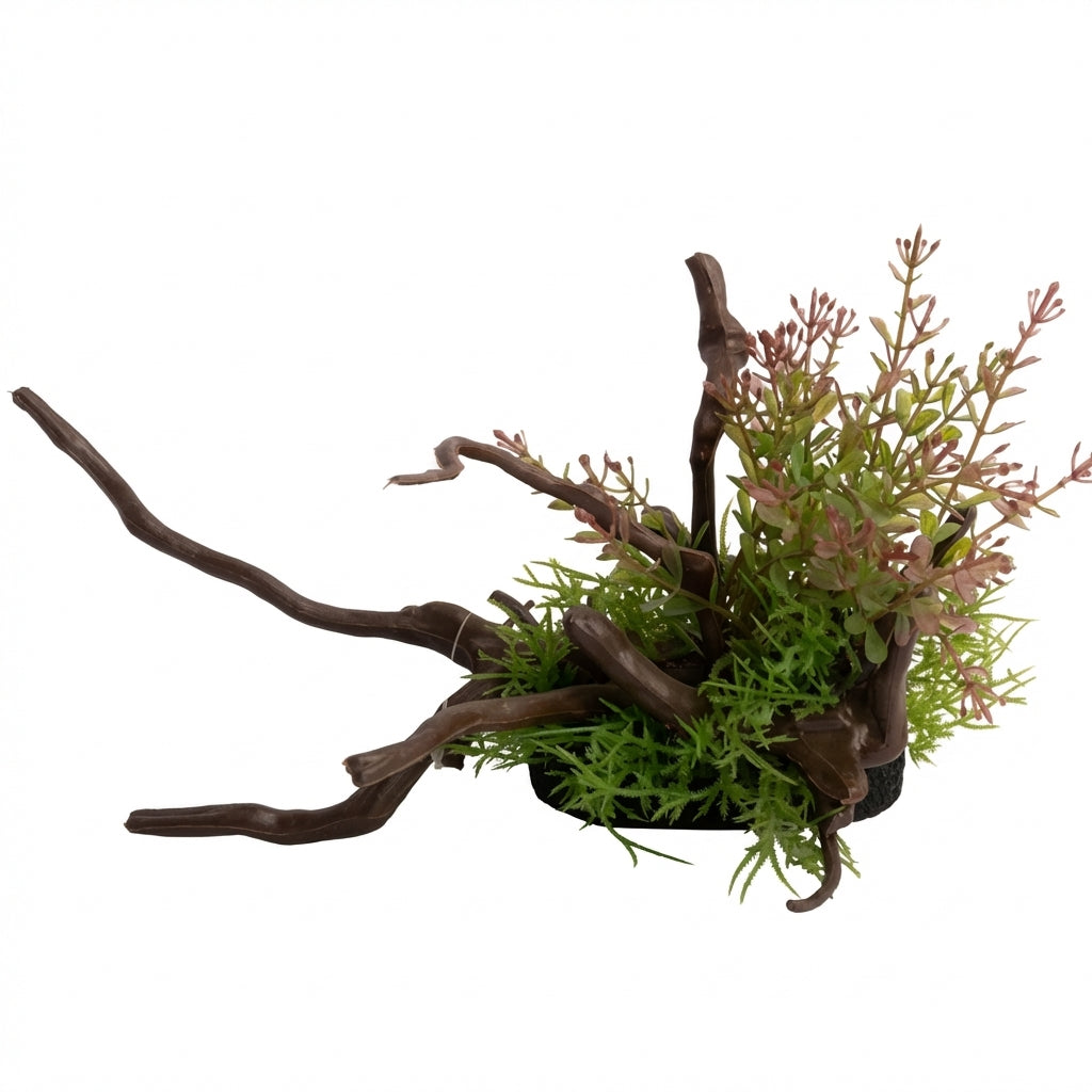 Artificial Aquarium Branch & Foliage Ornament with Resin Base
