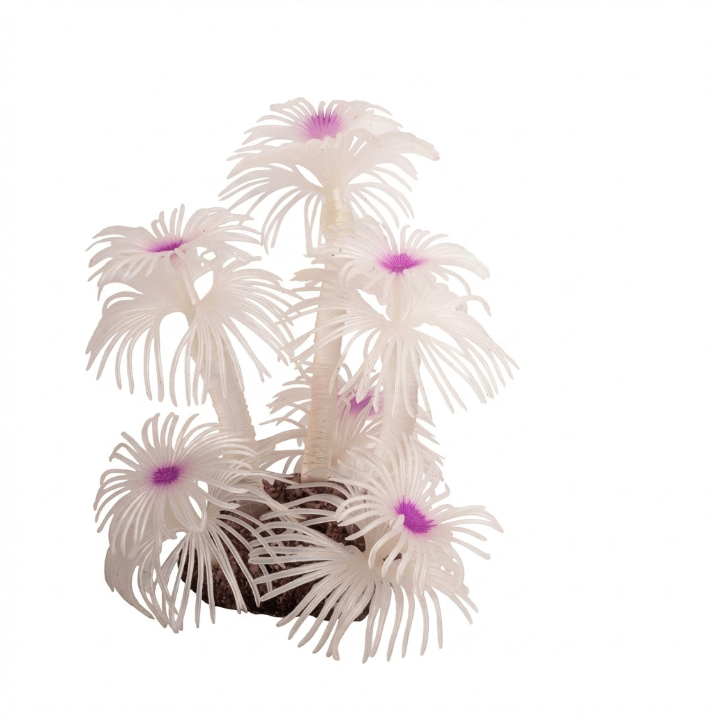 TPR Sea Anemone Aquarium Ornament with Stone Base