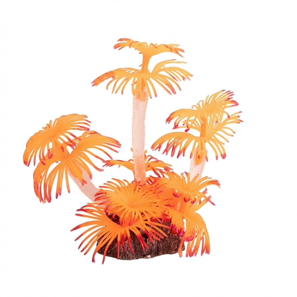 TPR Sea Anemone Aquarium Ornament with Stone Base