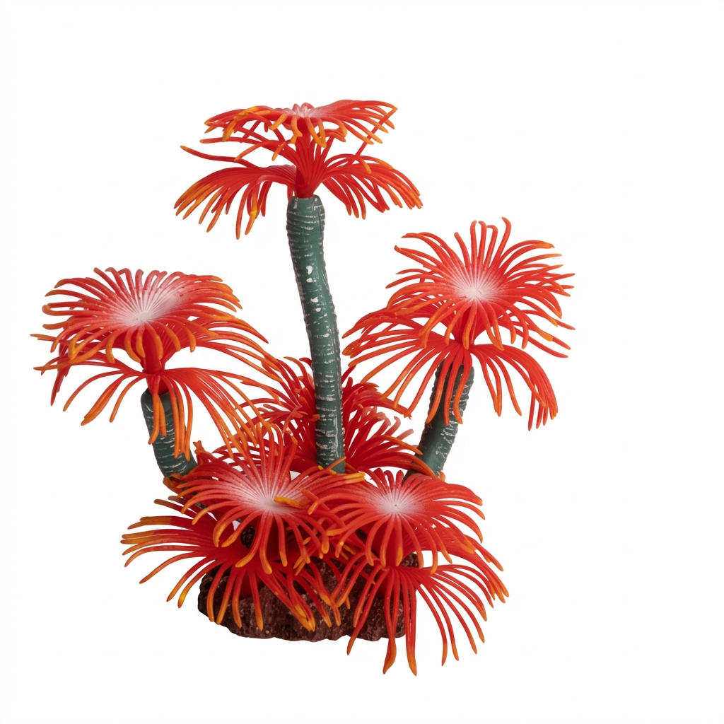 TPR Sea Anemone Aquarium Ornament with Stone Base