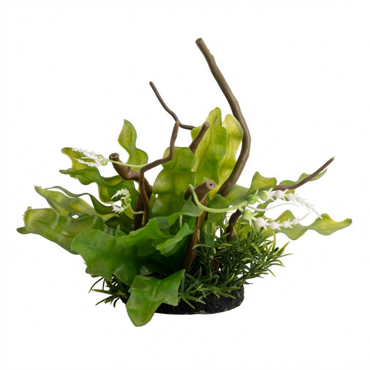 Artificial Aquarium Leafy Branch Plant Ornament with Resin Base – Model 20201