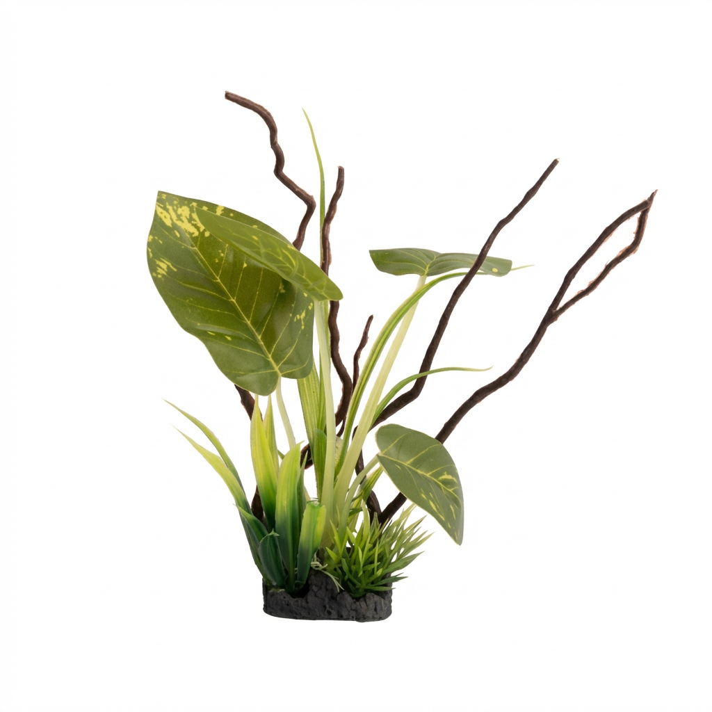 Artificial Aquarium Branch Plant Ornament with Resin Base – 204 Leaf Series