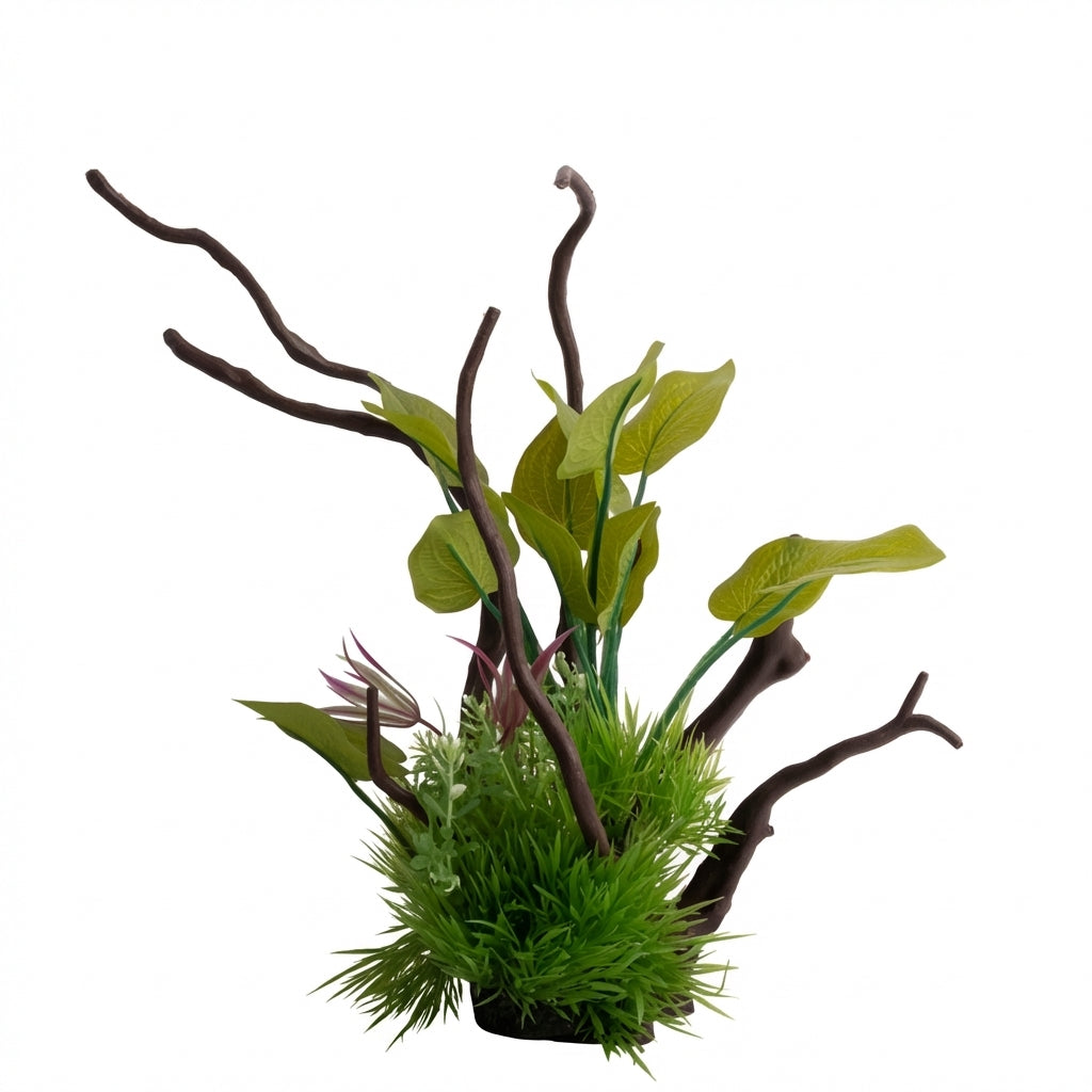Artificial Aquarium Tall Branch Plant Ornament with Resin Base – Model 33281